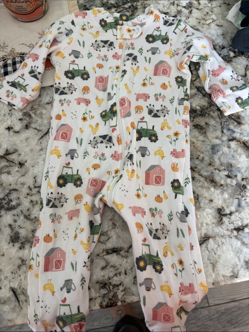 John Deere White Baby One-Piece Footie with Farm Print